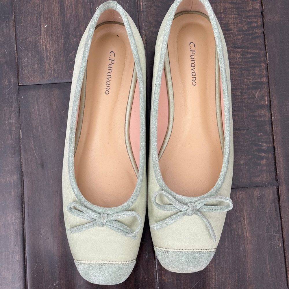 Mint Green Silk / Suede Ballet Flats